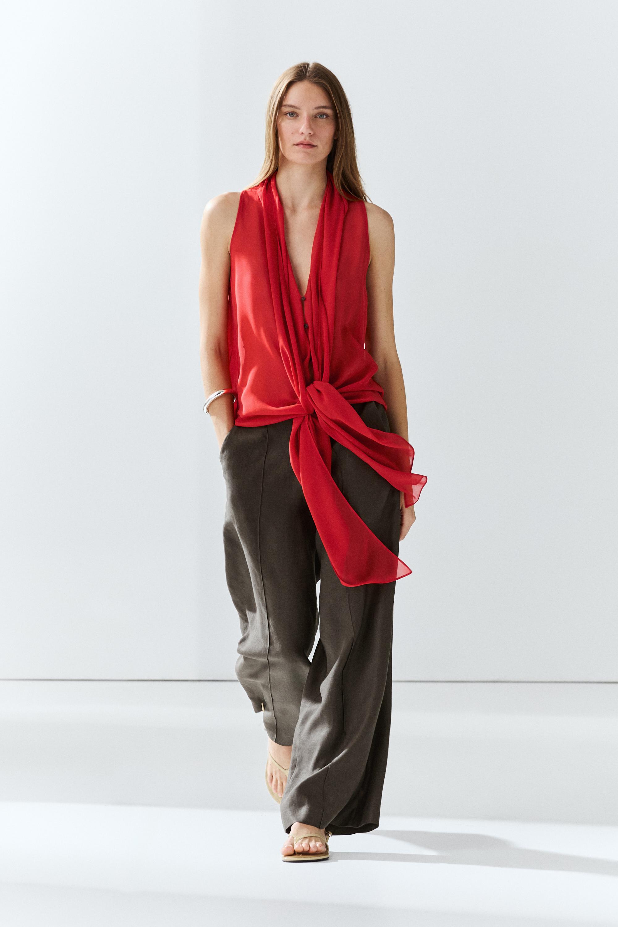 100% silk semi-sheer top with tie